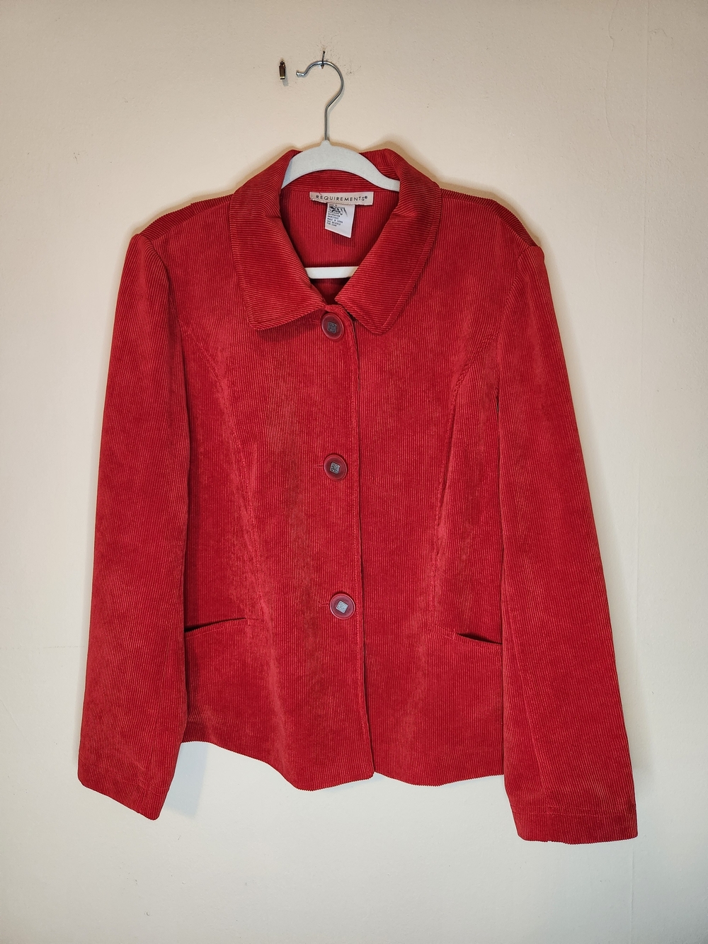 Requirements Red Corduroy Button-Front Jean Jacket